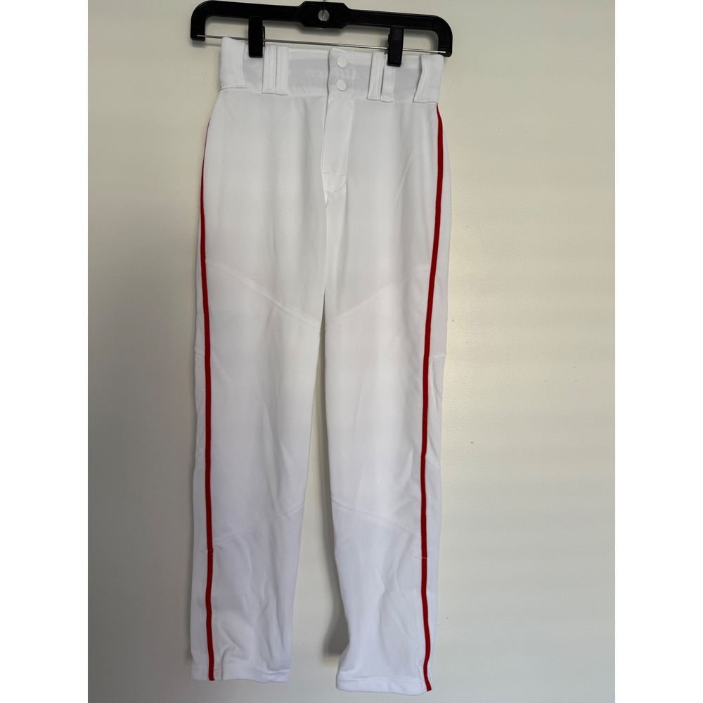 White youth small baseball Athletic Pants with Red Side Stripe